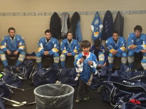 Before the game, Sam visited both teams dressing room, giving the Barons a motivating speech to “go win” and they did, taking the NSMBHL contest 4-1. (Healey photos)