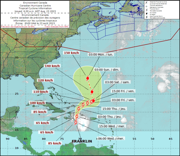 Hurricane Franklin track from Environment Canada The Laker